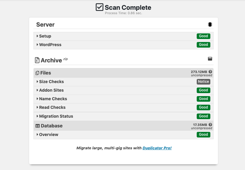 Duplicator Archive Scan Status