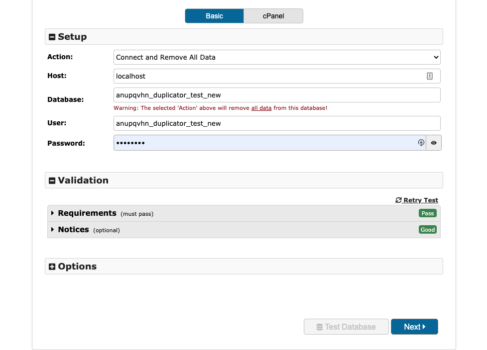 Put in DB creds for install